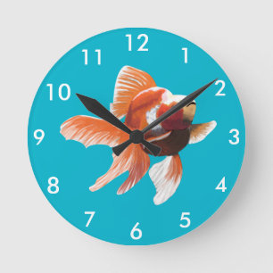 Painterly orange- och vitguldfisk rund klocka