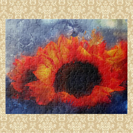 Painterly Orange SunBlommor Puzzle Pussel