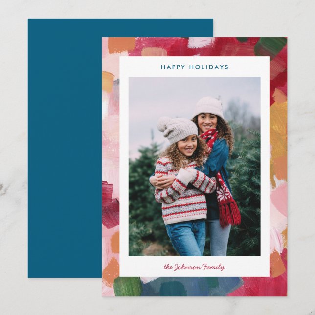 Painterly Palette Abstract Holiday Julkort (Fram/baksida)