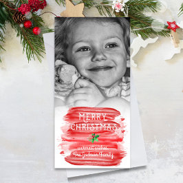 Painterly Red Watercolor jul Holly Photo Julkort