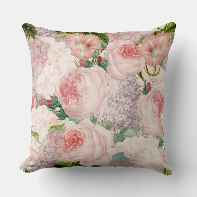 Painterly Retro Ro Lilacs Flower Vår Mönster Kudde (Framsida)