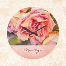 Painterly Rosa ros på Damask Monogrammed