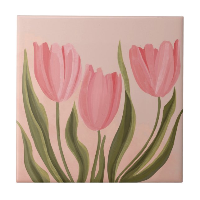Painterly Söt Rosa Tulips Kakelplatta (Framsidan)