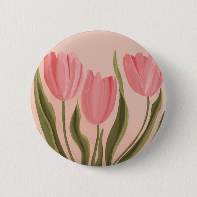 Painterly Söt Rosa Tulips Knapp (Framsida)