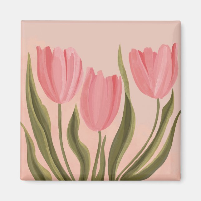 Painterly Söt Rosa Tulips Magnet (Framsidan)