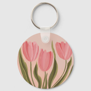 Painterly Söt Rosa Tulips Nyckelring