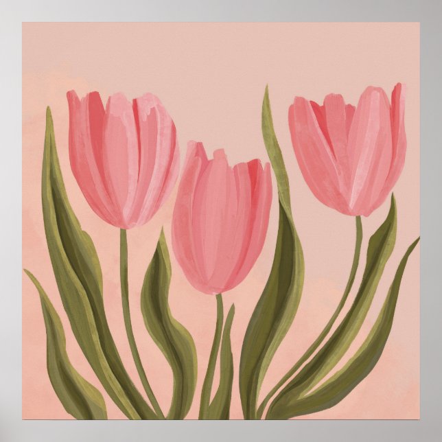 Painterly Söt Rosa Tulips Poster (Framsidan)