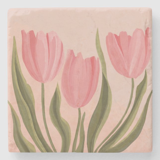 Painterly Söt Rosa Tulips Stenunderlägg (Framsidan)