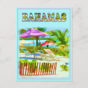 Painterly Tropical Bahama Islands Beach Scene Vykort