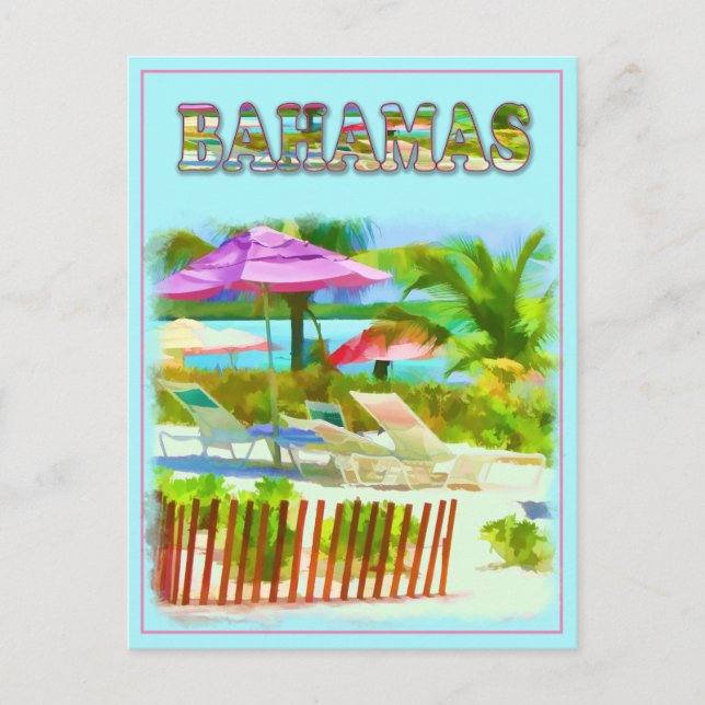 Painterly Tropical Bahama Islands Beach Scene Vykort (Framsida)