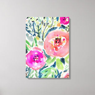 Painterly vattenfärgblommigt för djärv persika canvastryck