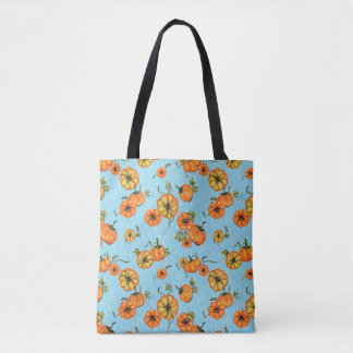 Painterly Watercolor Fall Pumpkins Orange/Blue Tygkasse