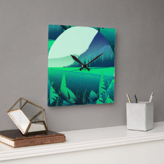 Painting art Forest Green Nature Clock Fyrkantig Klocka