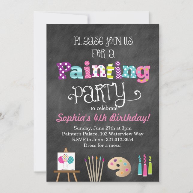 Painting Art Party Chalkboard Stil-inbjudan Inbjudningar (Framsida)