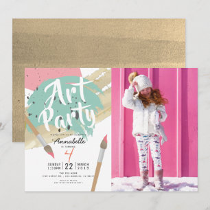 Painting Art Party Modern GIrl Photo Birthday Inbjudningar