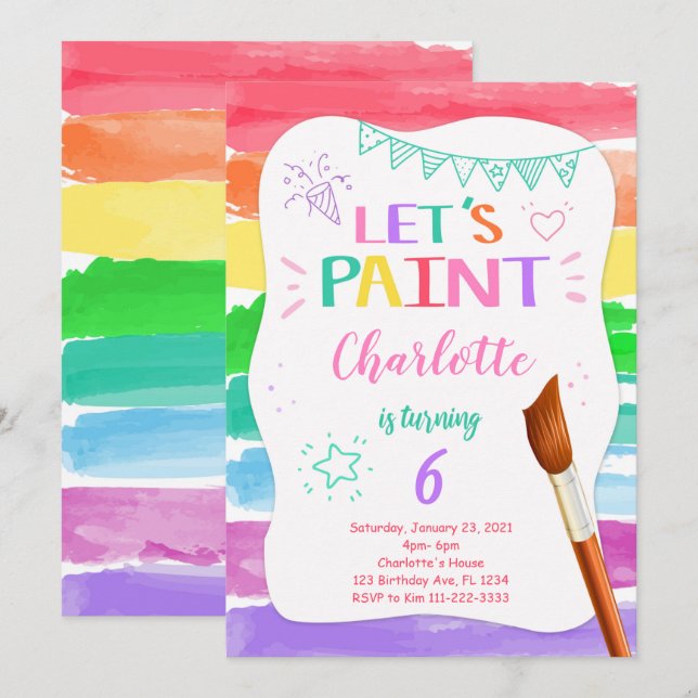 Painting Birthday-inbjudan Inbjudningar (Fram/baksida)