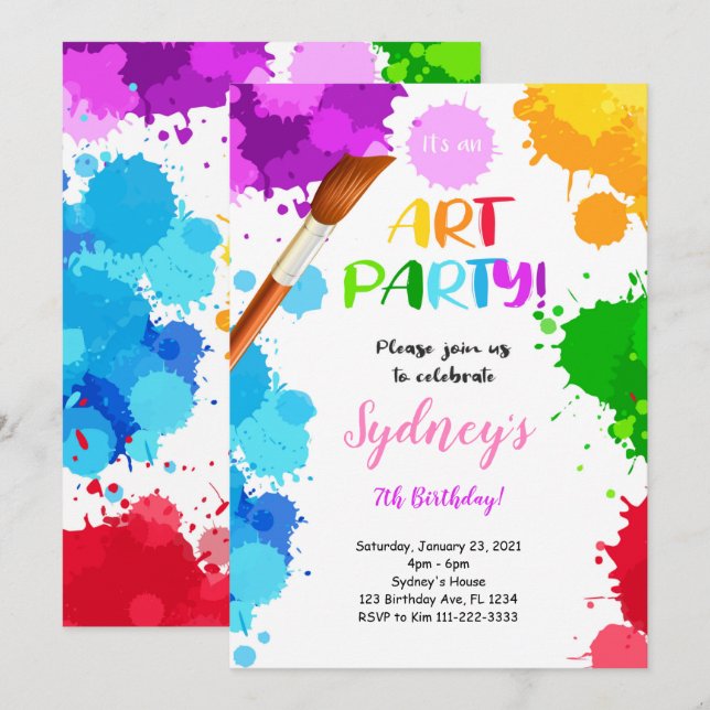 Painting Birthday-inbjudan Inbjudningar (Fram/baksida)