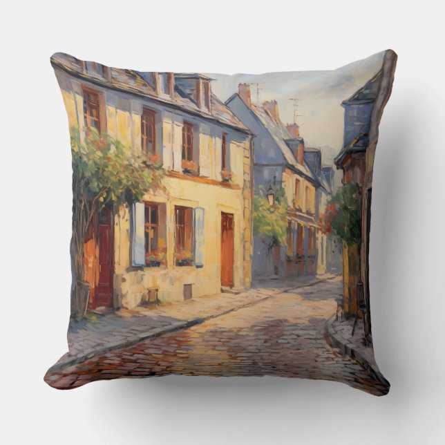 Painting Fransk Medieval Street and Village Kudde (Framsida)