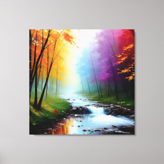 Painting in the forest with a river. canvastryck