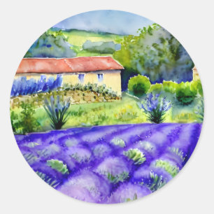 Painting Lavender fält Runt Klistermärke