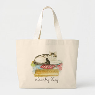 Painting of a Cat sat on Washing Laundry Day Jumbo Tygkasse