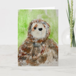 Painting of Plush Sloth on Folded Greeting Card Kort