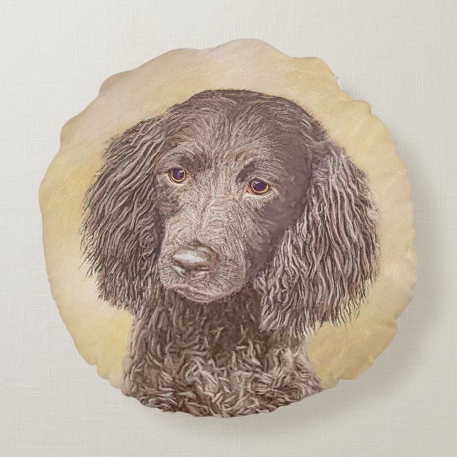 Painting - Original Hund Art i amerikanska Vatten Rund Kudde (Baksidan)