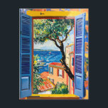 Painting Terrace View of Mediterranean sea Vykort<br><div class="desc">Illustrated view from terrace window overlooking the Mediterranean Sea. Olive tree in front</div>