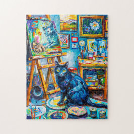 Paintinog en katt i Painter's Studio Pussel