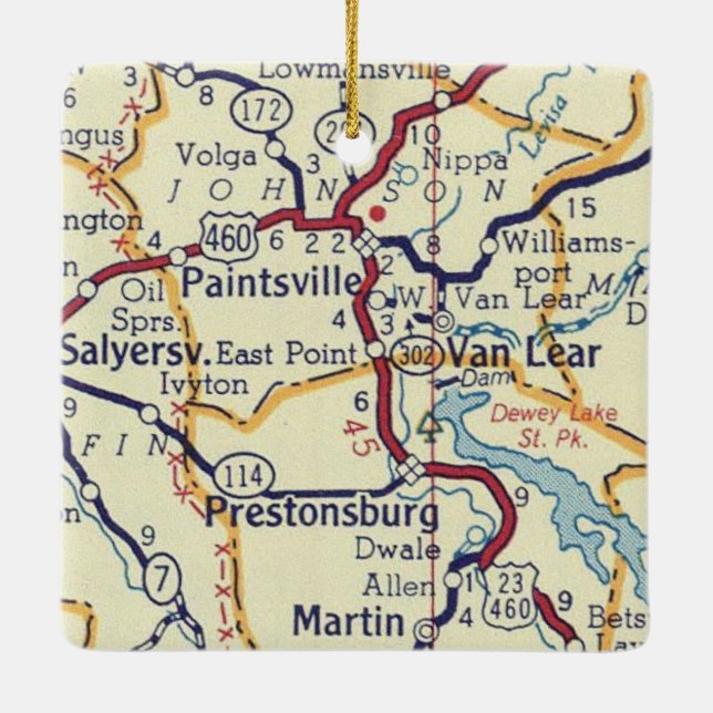 Paintsville KY Vintage Karta Julgransprydnad Keramik (Baksida)