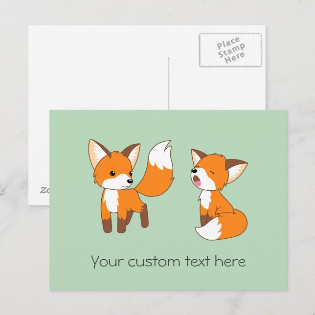 Pair av Cute Little Foxes Vykort (Fram/baksida)