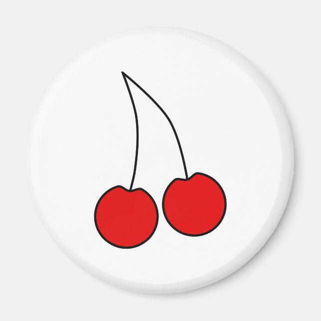 Pair av Red Cherries. Svart kontur. Magnet (Framsidan)
