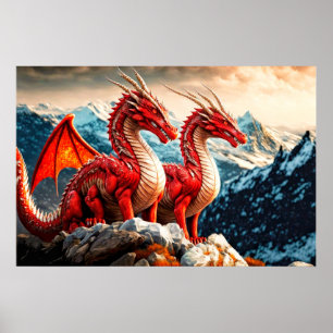 Pair med onda, perched Flies Dragons Poster