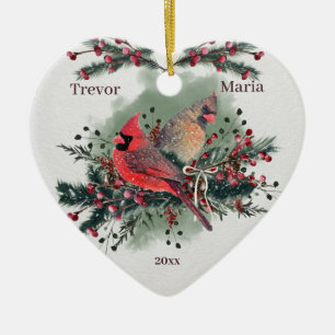 Pair of Cardinals 1:a julen tillsammans Julgransprydnad Keramik