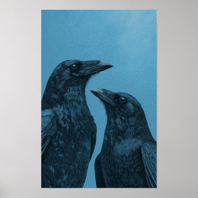 Pair of crows on a blue background poster (Framsidan)