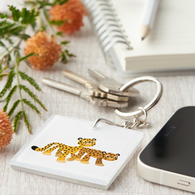 Pair of Cute Tecknad Cheetahs Acrylic Keychain (Högra Framsidan)