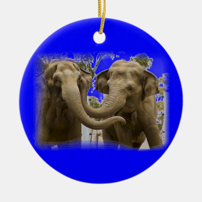 Pair of Elephants Blue Julgransprydnad Keramik (Framsidan)