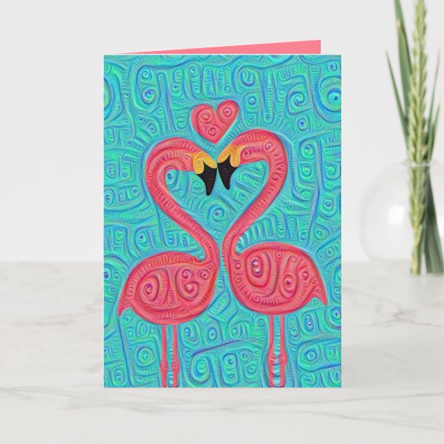 Pair of Flamingos in Love Holiday Card Helgkort (Framsida)