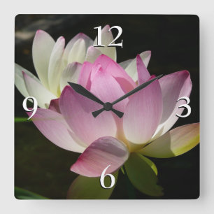 Pair of Lotus Flowers II Fyrkantig Klocka