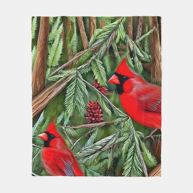 Pair of Majestic Vild Red Cardinals Fleecefilt (Framsidan)
