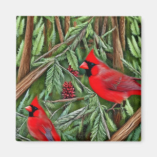 Pair of Majestic Vild Red Cardinals Magnet