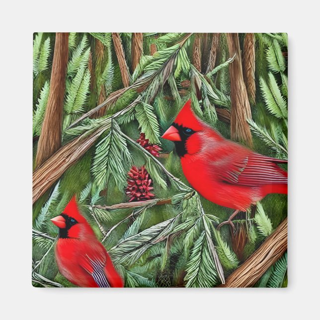 Pair of Majestic Vild Red Cardinals Magnet (Framsidan)