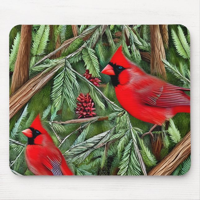 Pair of Majestic Vild Red Cardinals Musmatta (Framsidan)