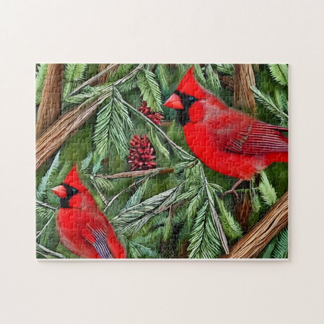 Pair of Majestic Vild Red Cardinals Pussel (Horisontell)