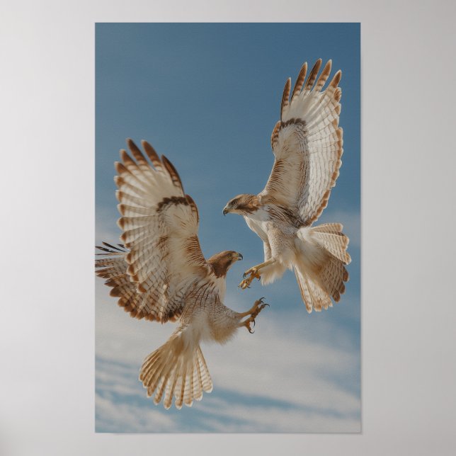 Pair of red-tailed hawks in courtship dance poster (Framsidan)