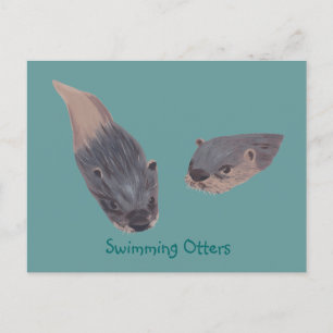 Pair of Swimming Otters Postcards Vykort