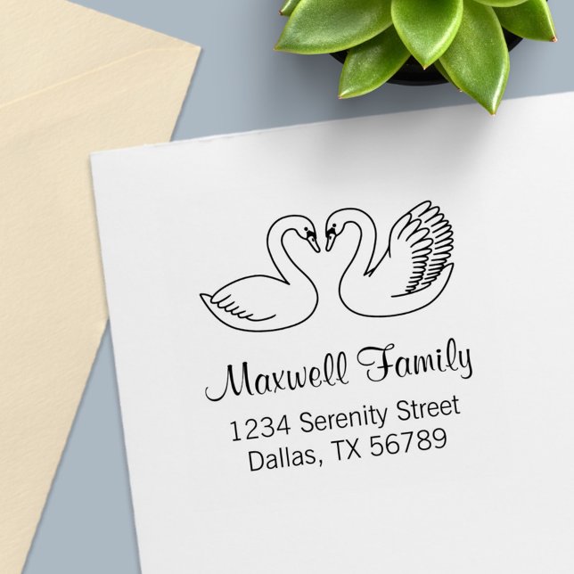 Pair White Svanar par Adress Självfärgande Stämpel (Skapare uppladdad)