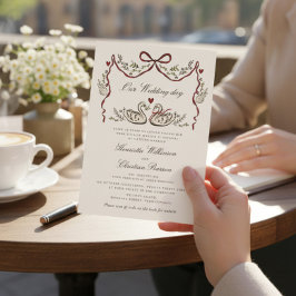 Paired for Life Swans Hand Drawn Wedding Website Inbjudningar