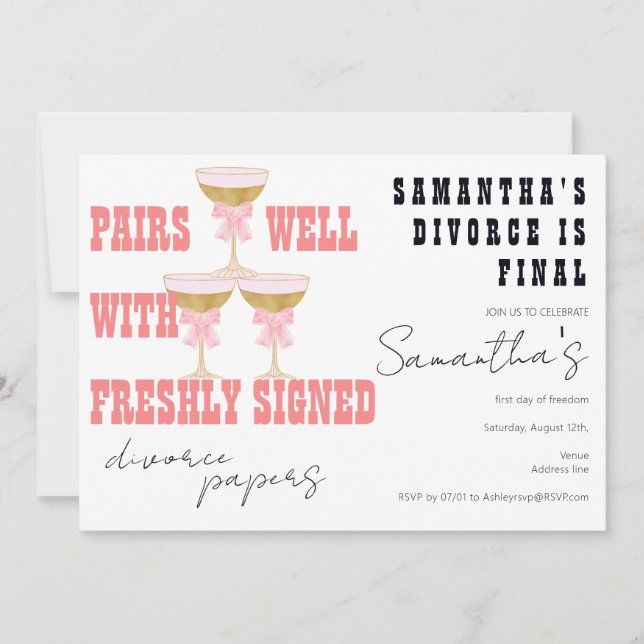Pairs well Divorce  Coquette Champagne Party Inbjudningar (Framsida)