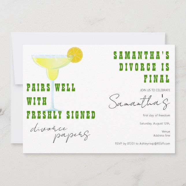 Pairs well Divorce  Margarita Tequila Party Inbjudningar (Framsida)